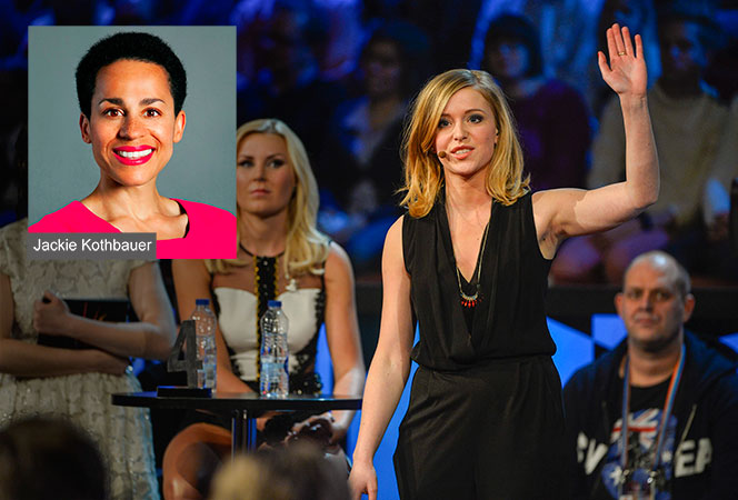 Youtubestjärnan Clara Henry leder webbsändningen av Melodifestivalen 2014. Infälld: Jackie Kothbauer, expert på personliga varumärken.