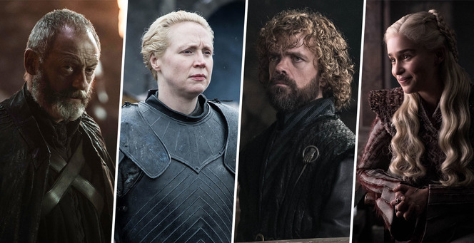 Davos Seaworth, Brienne av Tarth, Tyrion Lannister och Daenerys Targaryen. 
